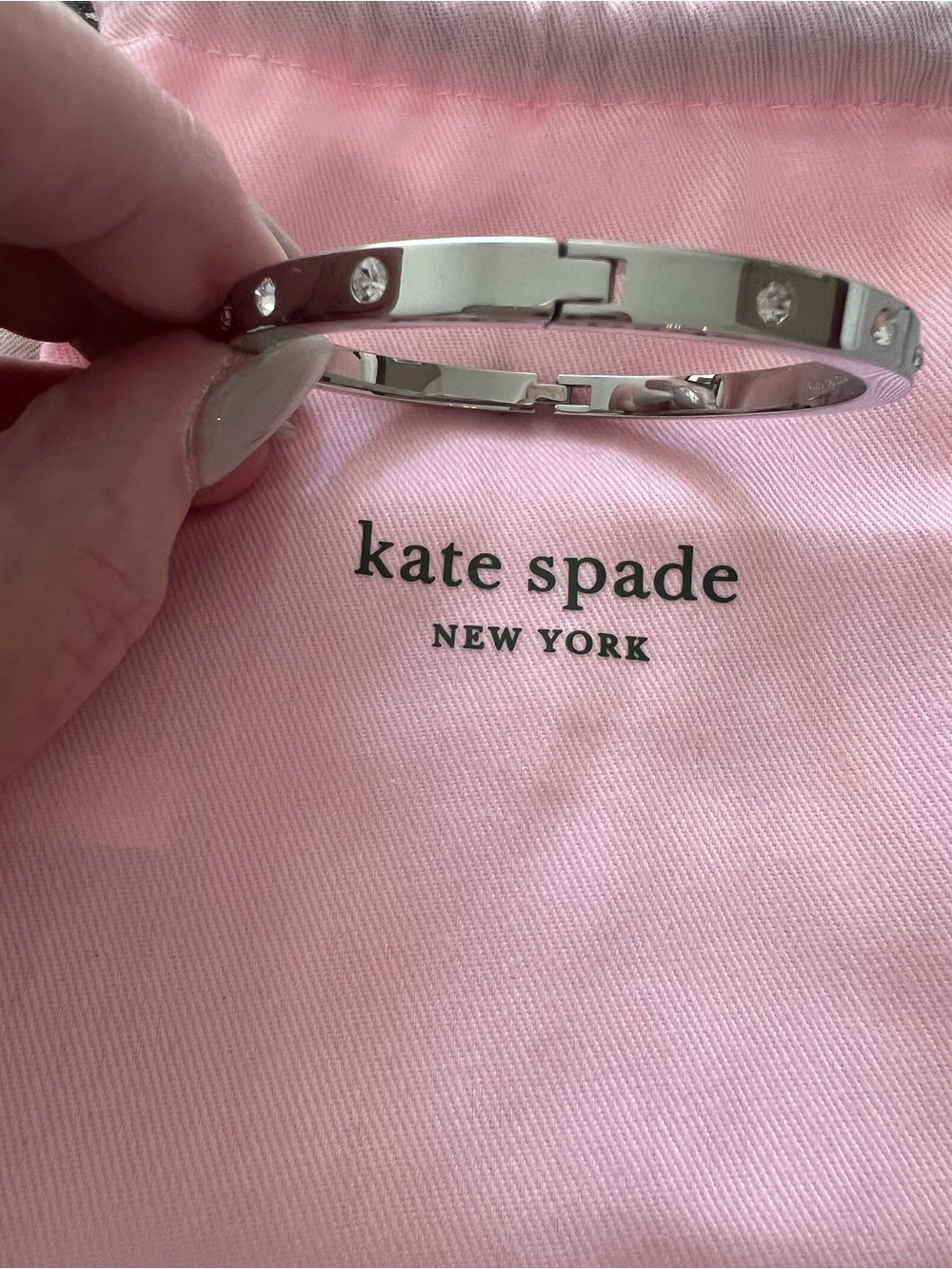 kate spade Silver Crystal-Stud Hinged Bangle Bracelet
